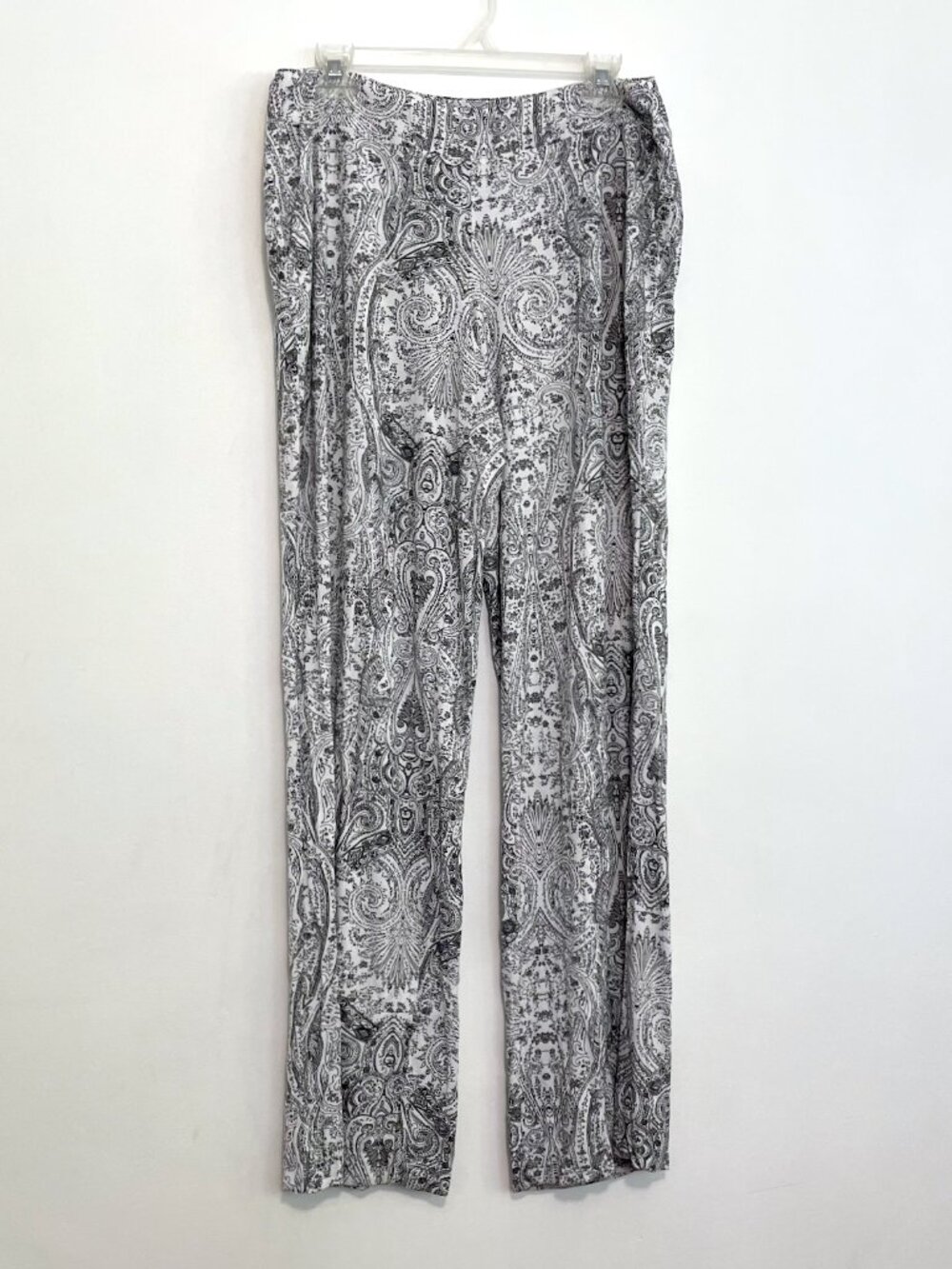 SOMA Cool Nights Pajama Pants White Black Paisley Pull On Elastic Waist L LONG
